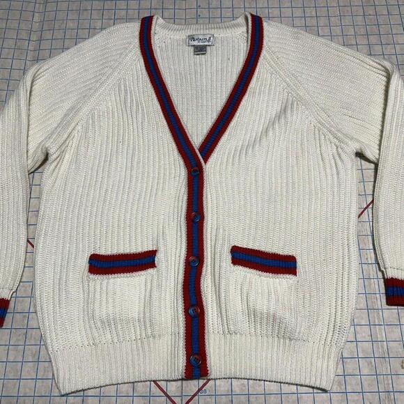 Vintage Cable Knit Acrylic Ivory Cardigan Sweater Mervyns - Picture 1 of 15
